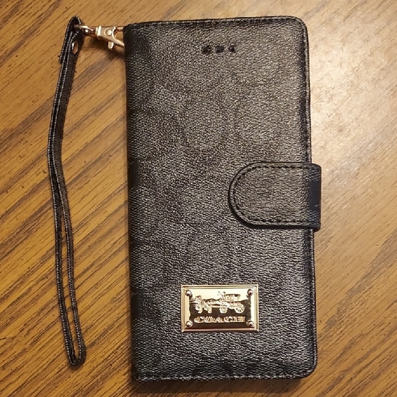 Coach Black Wallet-Style Phone Case with Wrist Strap - Picture 1 of 11